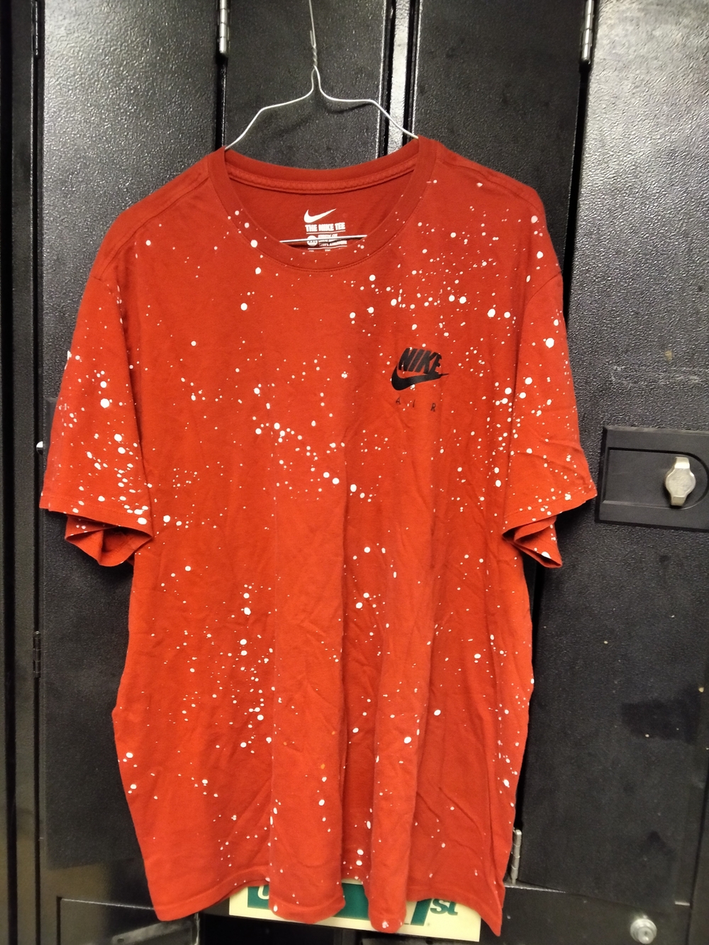 Nike Red Short Sleeve Tee with White Splatter and Black Logo